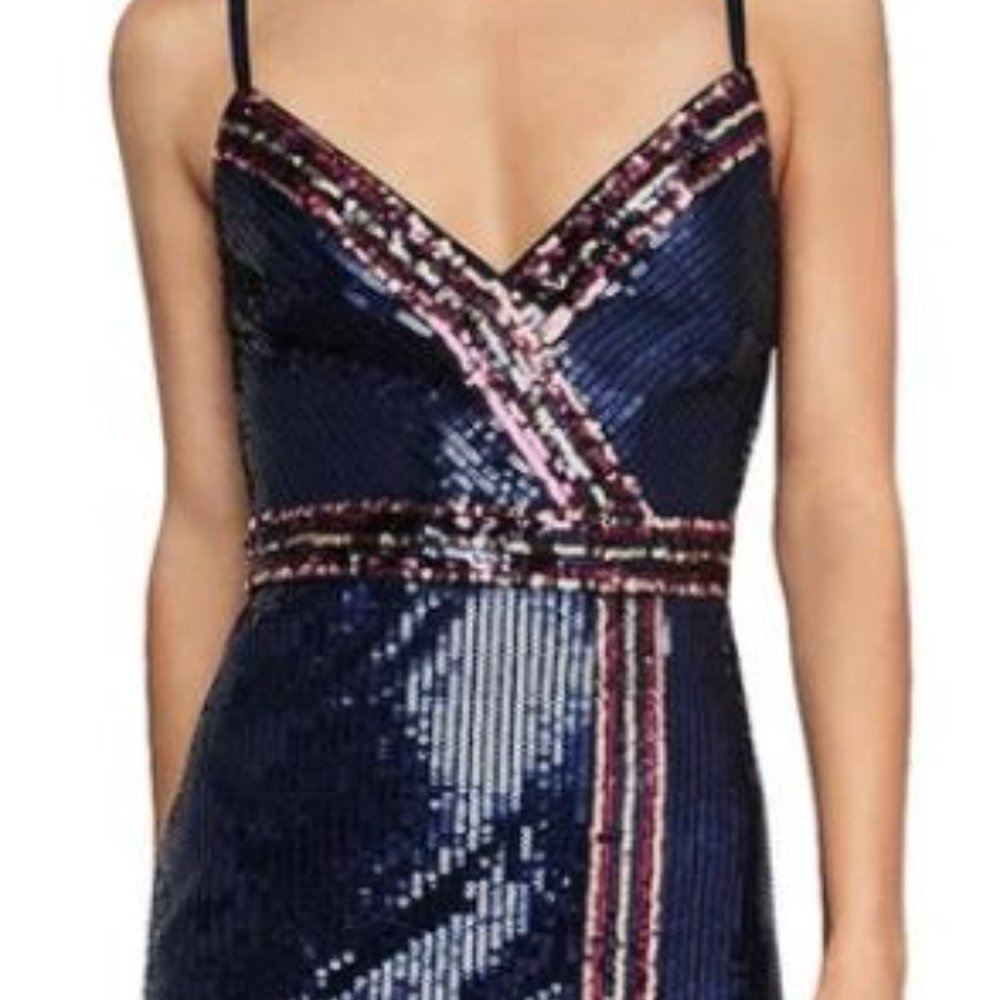 BCBG Like new Blue Pink Sequin Dress 04 Spaghetti Strap Small